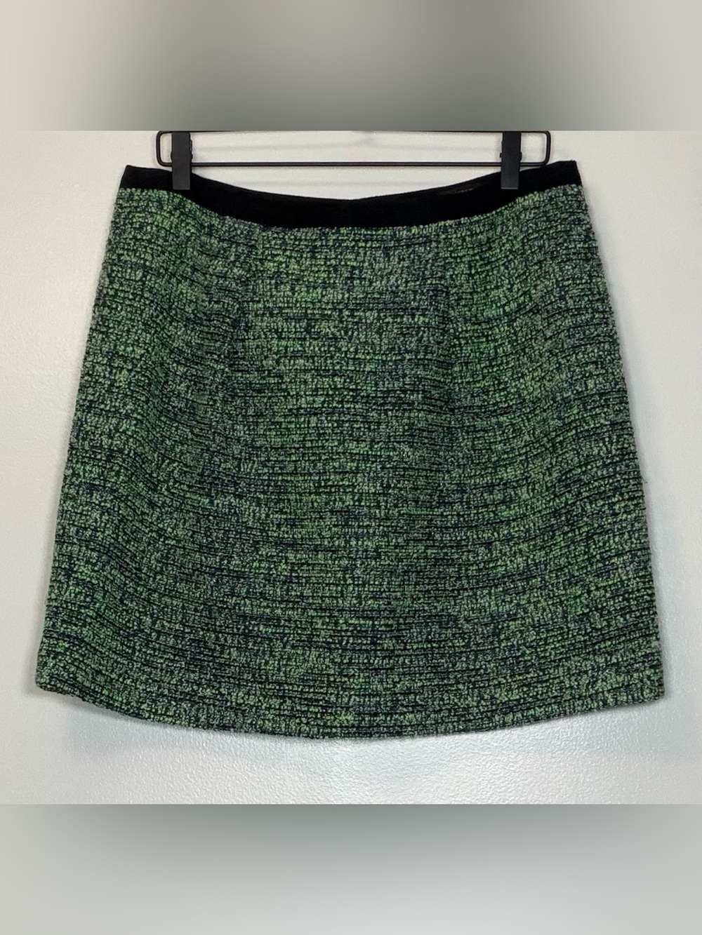 J. Crew Green and Black Bouclé A-Line Skirt